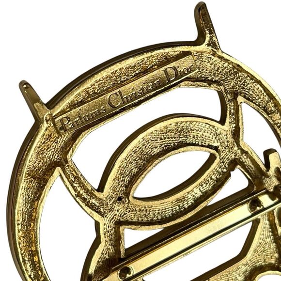 Christian Dior Gold Tone CD Logo Brooch Pin Vintage Designer Statement Jewelry - Picture 10 of 11